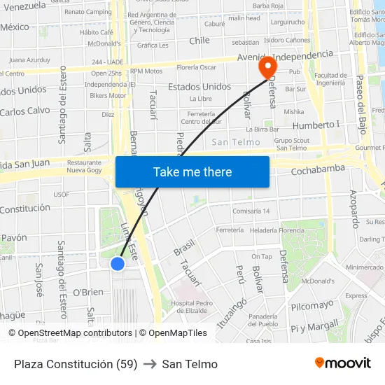 Plaza Constitución (59) to San Telmo map
