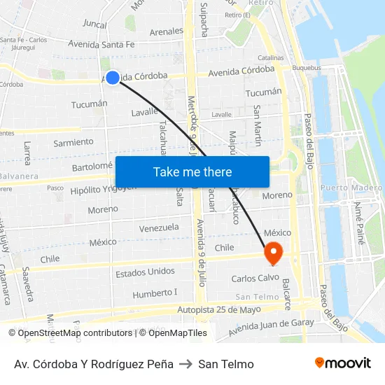 Av. Córdoba Y Rodríguez Peña to San Telmo map