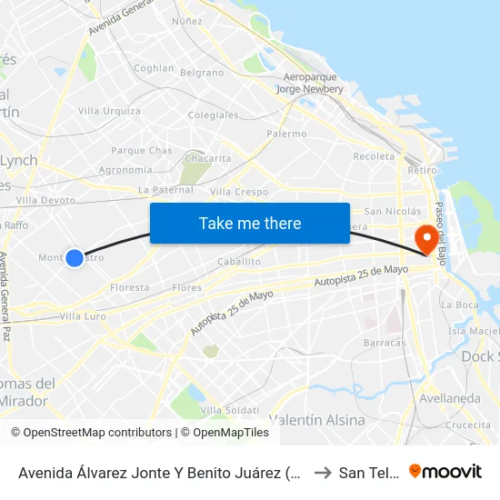 Avenida Álvarez Jonte Y Benito Juárez (53 - 106) to San Telmo map
