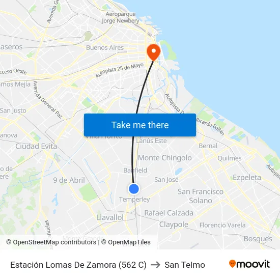 Estación Lomas De Zamora (562 C) to San Telmo map