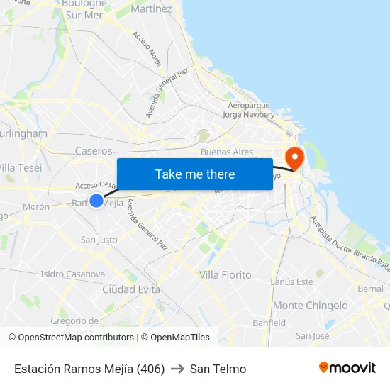 Estación Ramos Mejía (406) to San Telmo map