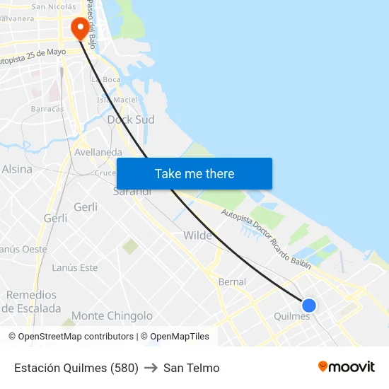 Estación Quilmes (580) to San Telmo map