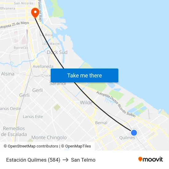 Estación Quilmes (584) to San Telmo map