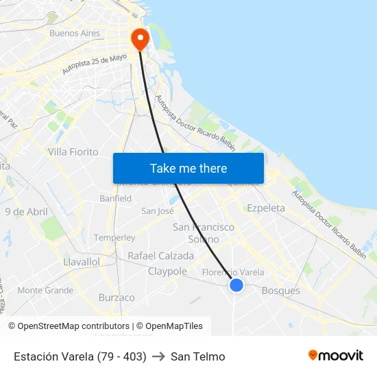 Estación Varela (79 - 403) to San Telmo map