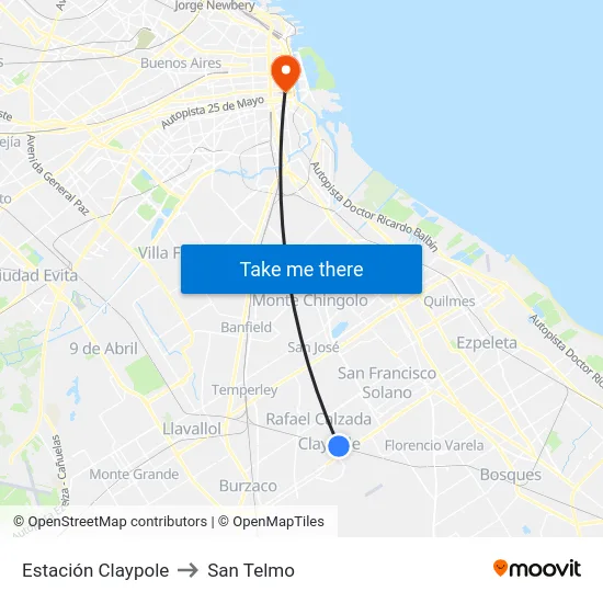 Estación Claypole to San Telmo map