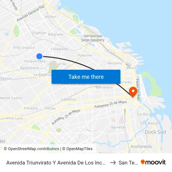 Avenida Triunvirato Y Avenida De Los Incas (108 - 176) to San Telmo map