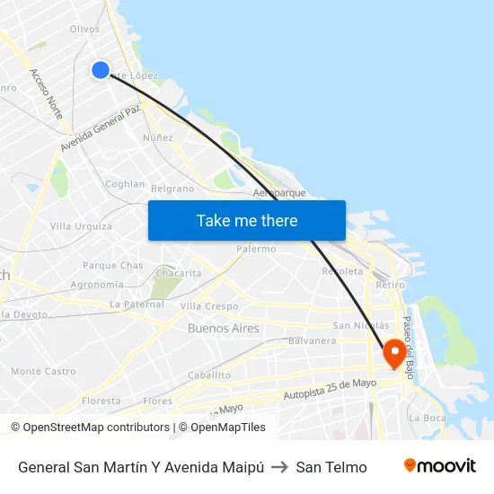 General San Martín Y Avenida Maipú to San Telmo map