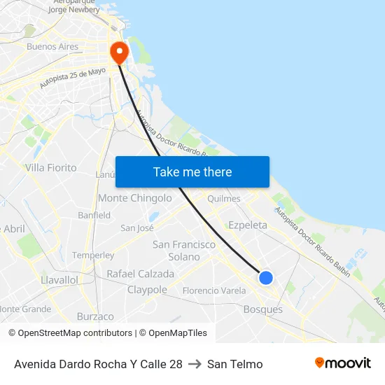 Avenida Dardo Rocha Y Calle 28 to San Telmo map