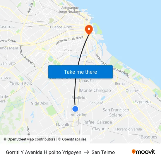 Gorriti Y Avenida Hipólito Yrigoyen to San Telmo map