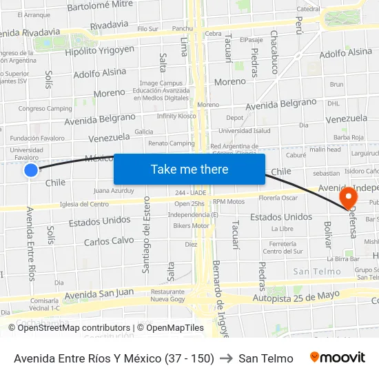 Avenida Entre Ríos Y México (37 - 150) to San Telmo map