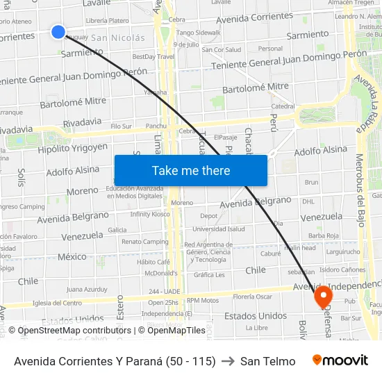 Avenida Corrientes Y Paraná (50 - 115) to San Telmo map