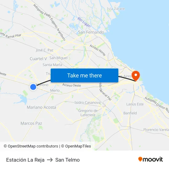 Estación La Reja to San Telmo map