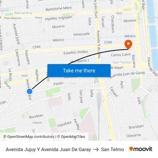 Avenida Jujuy Y Avenida Juan De Garay to San Telmo map