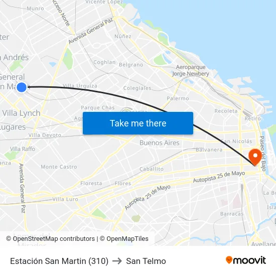 Estación San Martin (310) to San Telmo map