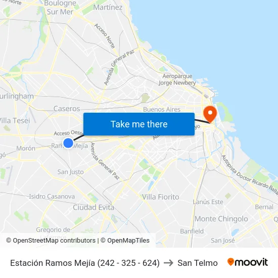 Estación Ramos Mejía (242 - 325 - 624) to San Telmo map