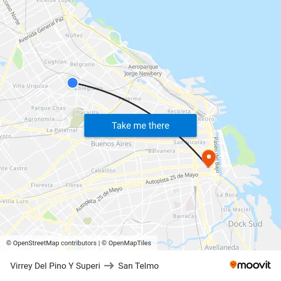 Virrey Del Pino Y Superi to San Telmo map