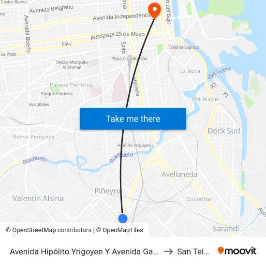 Avenida Hipólito Yrigoyen Y Avenida Galicia to San Telmo map