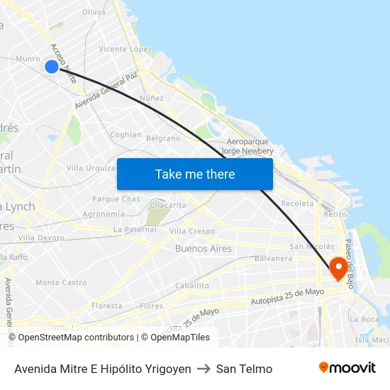 Avenida Mitre E Hipólito Yrigoyen to San Telmo map