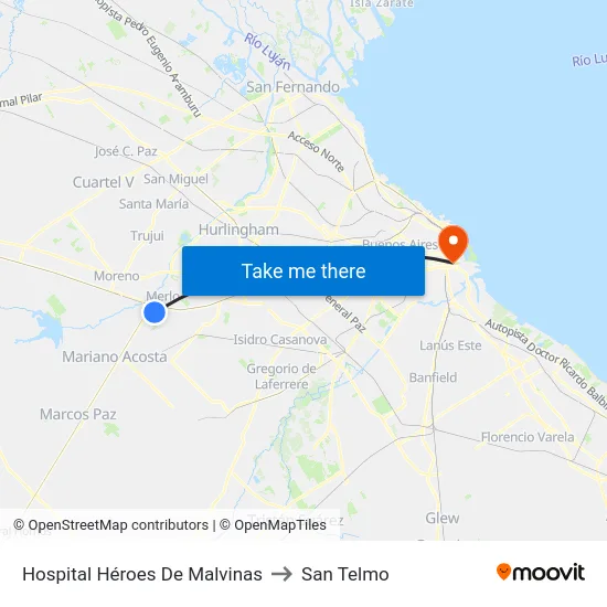Hospital Héroes De Malvinas to San Telmo map