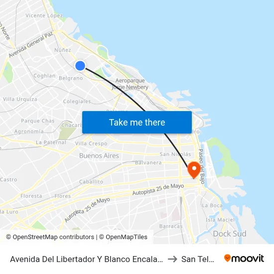 Avenida Del Libertador Y Blanco Encalada to San Telmo map