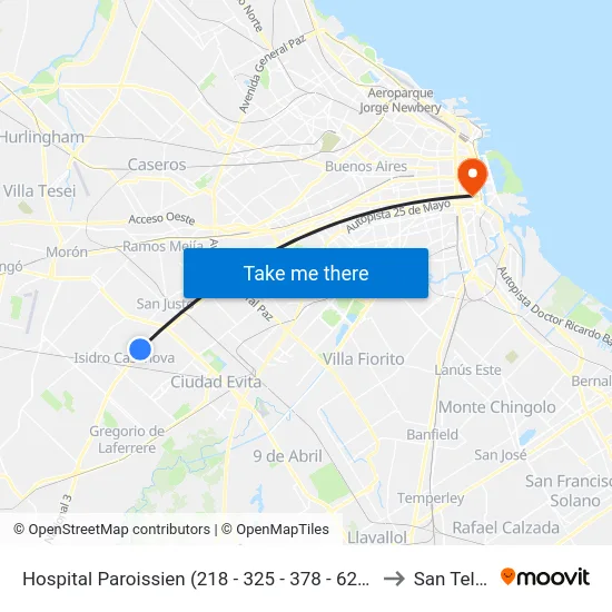 Hospital Paroissien (218 - 325 - 378 - 622 - 630) to San Telmo map