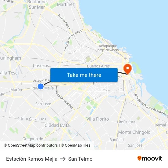 Estación Ramos Mejía to San Telmo map