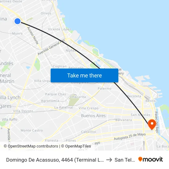 Domingo De Acassuso, 4464 (Terminal Línea 59) to San Telmo map