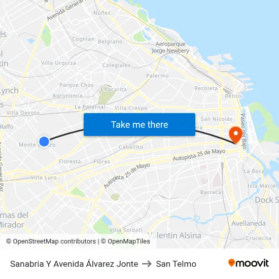 Sanabria Y Avenida Álvarez Jonte to San Telmo map