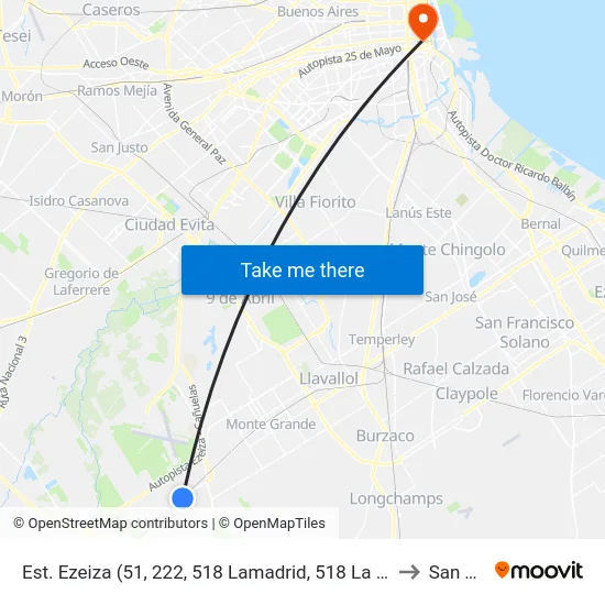 Estación Ezeiza (51, 222, 518 Lamadrid, 518 La Porteña, 518 Spegazzini) to San Telmo map