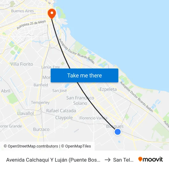 Avenida Calchaquí Y Luján (Puente Bosques) to San Telmo map