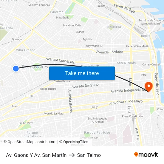 Av. Gaona Y Av. San Martín to San Telmo map