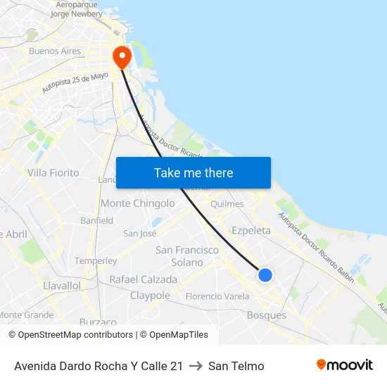 Avenida Dardo Rocha Y Calle 21 to San Telmo map