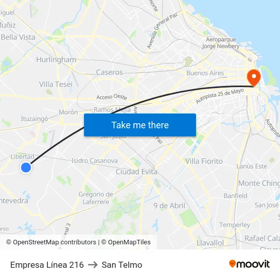 Empresa Línea 216 to San Telmo map