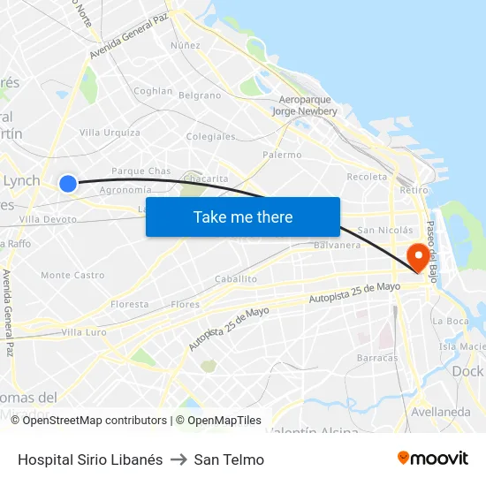 Hospital Sirio Libanés to San Telmo map