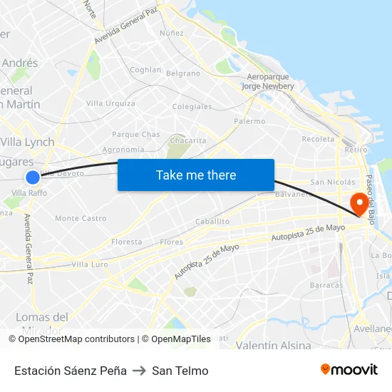 Estación Sáenz Peña to San Telmo map
