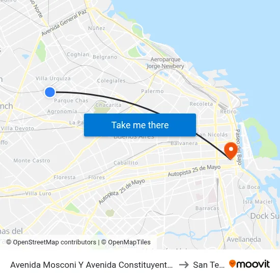 Avenida Mosconi Y Avenida Constituyentes (107 - 114) to San Telmo map