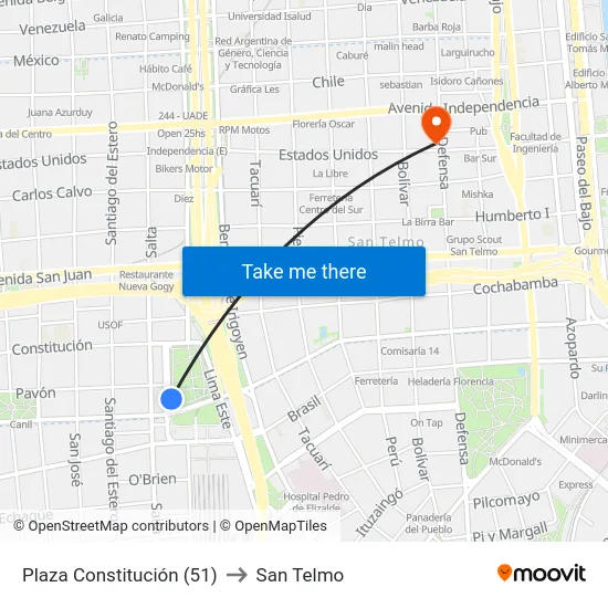 Plaza Constitución (51) to San Telmo map