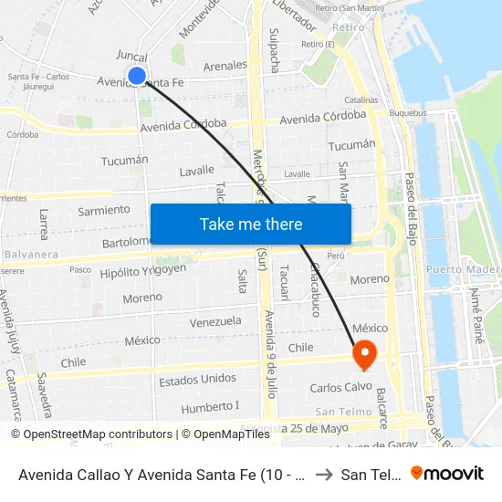 Avenida Callao Y Avenida Santa Fe (10 - 59 - 108) to San Telmo map