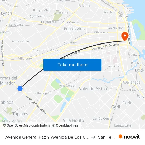 Avenida General Paz Y Avenida De Los Corrales to San Telmo map