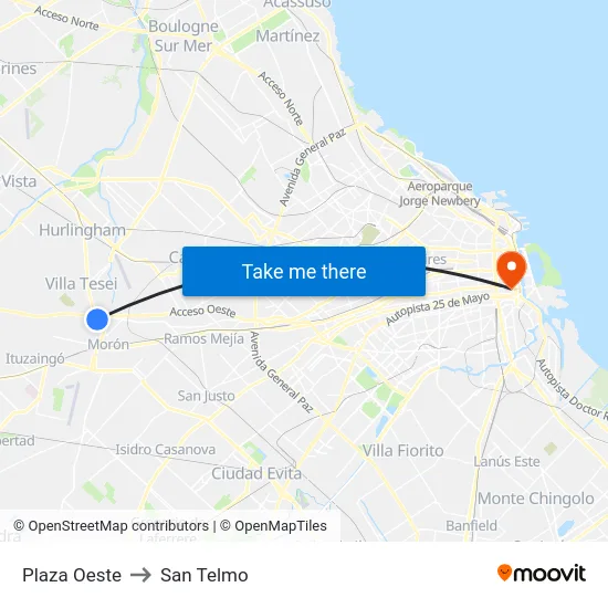 Plaza Oeste to San Telmo map