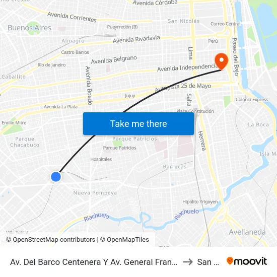 Av. Del Barco Centenera Y Av. General Francisco Fernández De La Cruz to San Telmo map