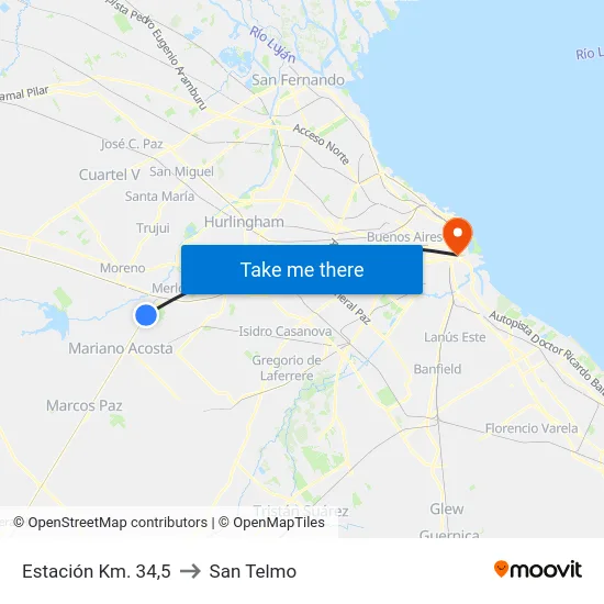 Estación Km. 34,5 to San Telmo map