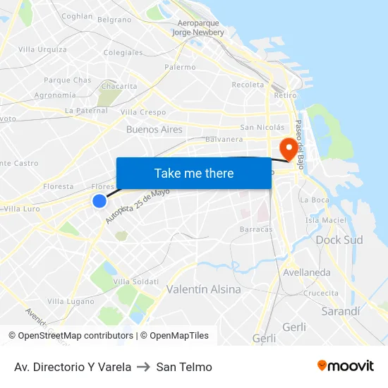 Av. Directorio Y Varela to San Telmo map