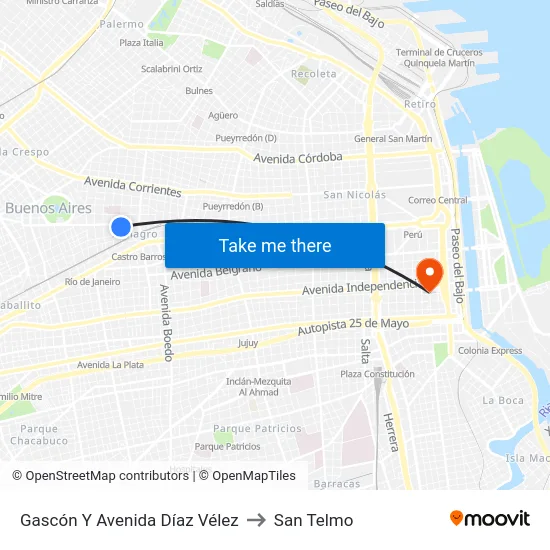 Gascón Y Avenida Díaz Vélez to San Telmo map