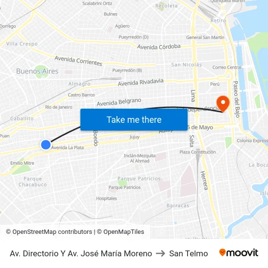 Av. Directorio Y Av. José María Moreno to San Telmo map