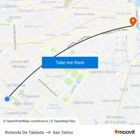 Rotonda De Tablada to San Telmo map