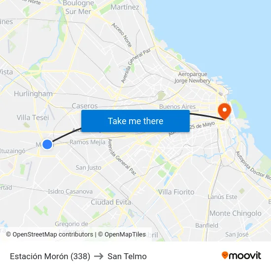 Estación Morón (338) to San Telmo map