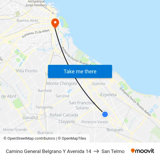 Camino General Belgrano Y Avenida 14 to San Telmo map