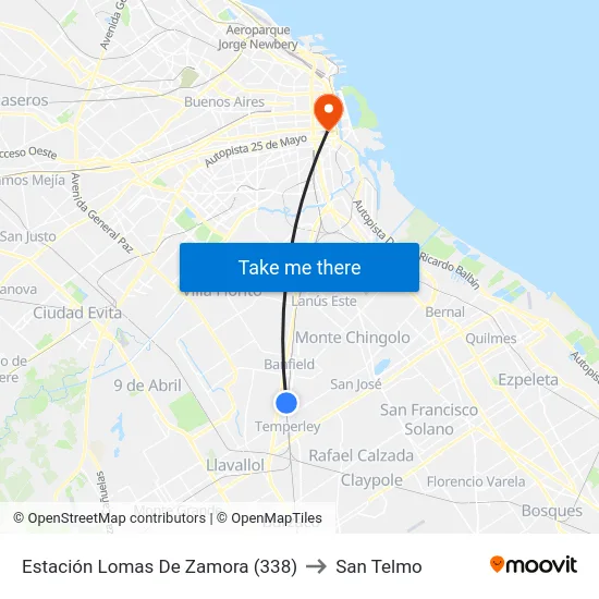 Estación Lomas De Zamora (338) to San Telmo map