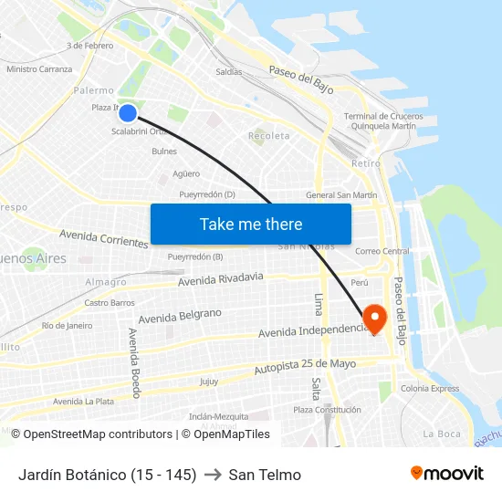 Jardín Botánico (15 - 145) to San Telmo map